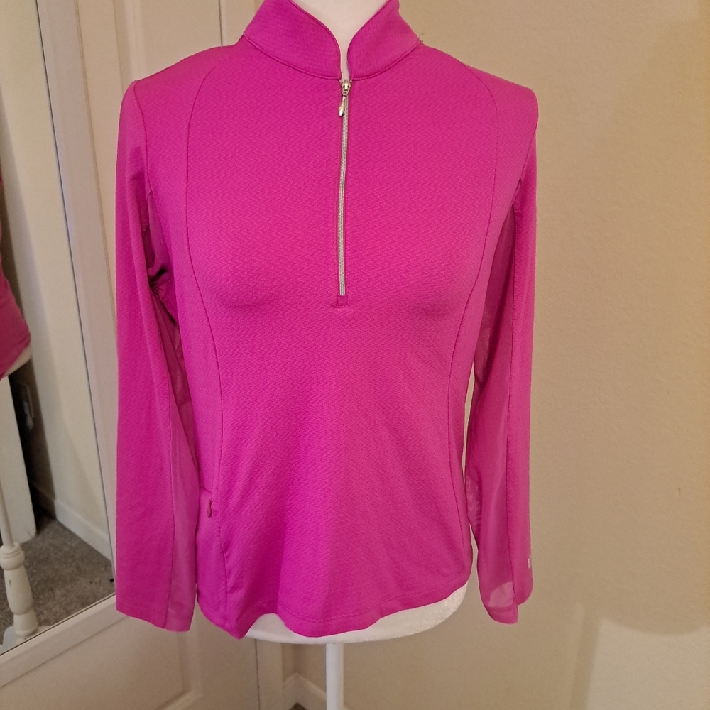Ibkul UMORFIL Long Sleeve Zip Mock Neck SPF 50+ Hot Pink Sz S EUC